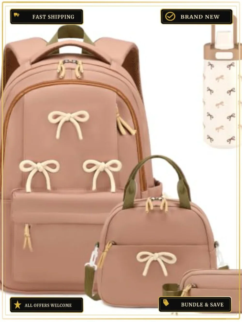 4-Piece Kids Backpack Set with Insulated Lunch Bag, Pencil Case & Stainless